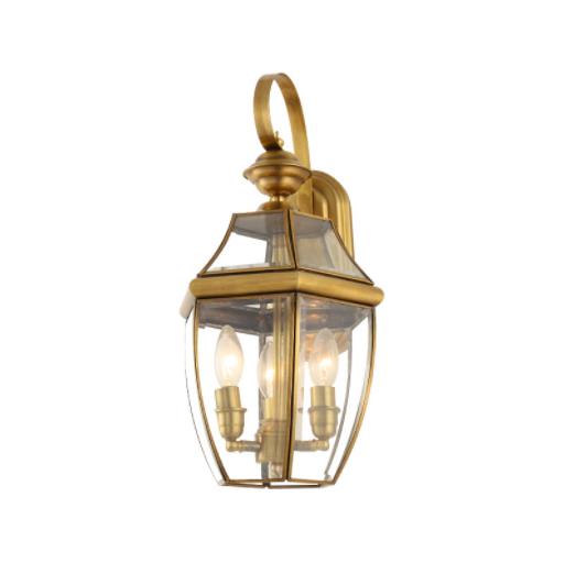 Door Polished Brass Finish Brass Wall Lantern with Clear Beveled Glass